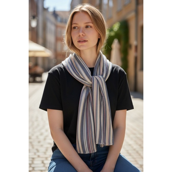 Bayberry Road Women's Striped Rectangle Scarf Multicolor Fall Accessory - Picture 2 of 10